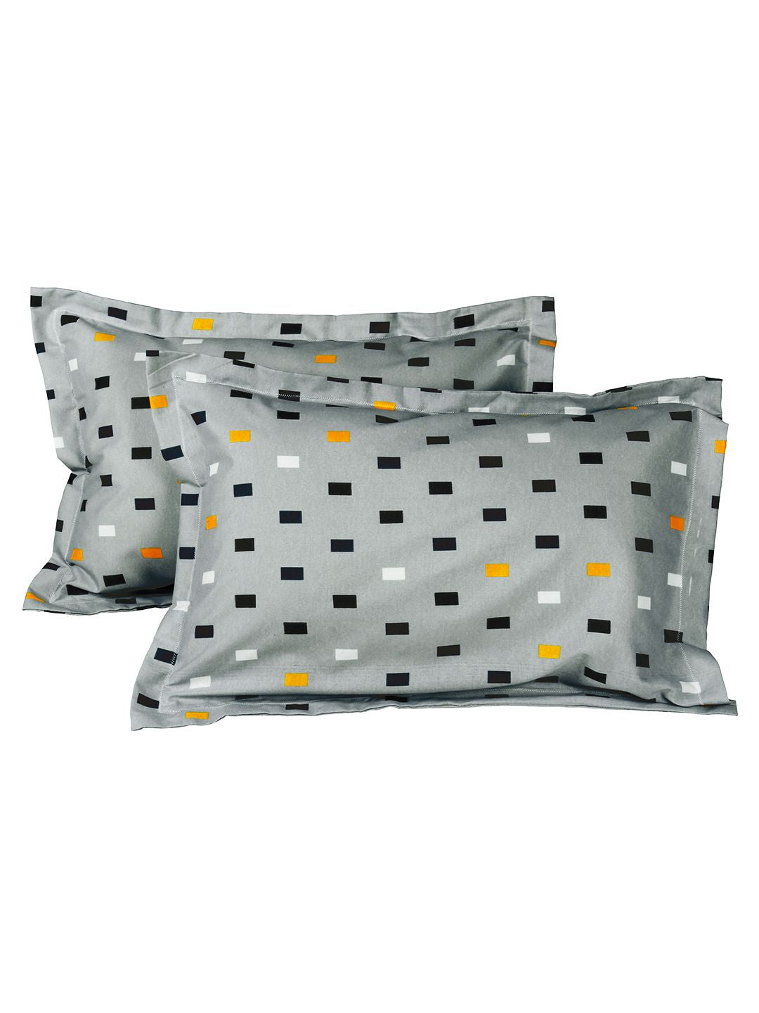 Story@home White Grey Geometric Cotton 144 TC Queen Bedsheet With 2 Pillow Covers