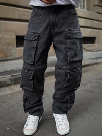 Powerlook Men Black Baggy Fit Clean Look Pure Cotton Cargo Jeans