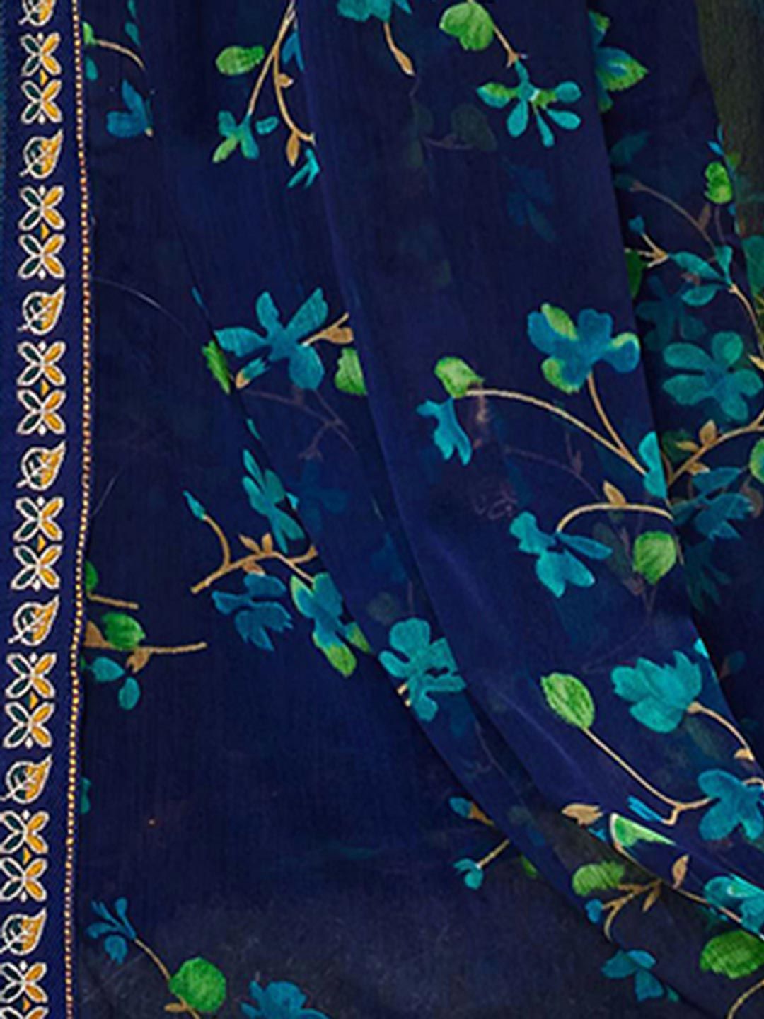 KALINI Women Blue Floral Pure Chiffon Saree