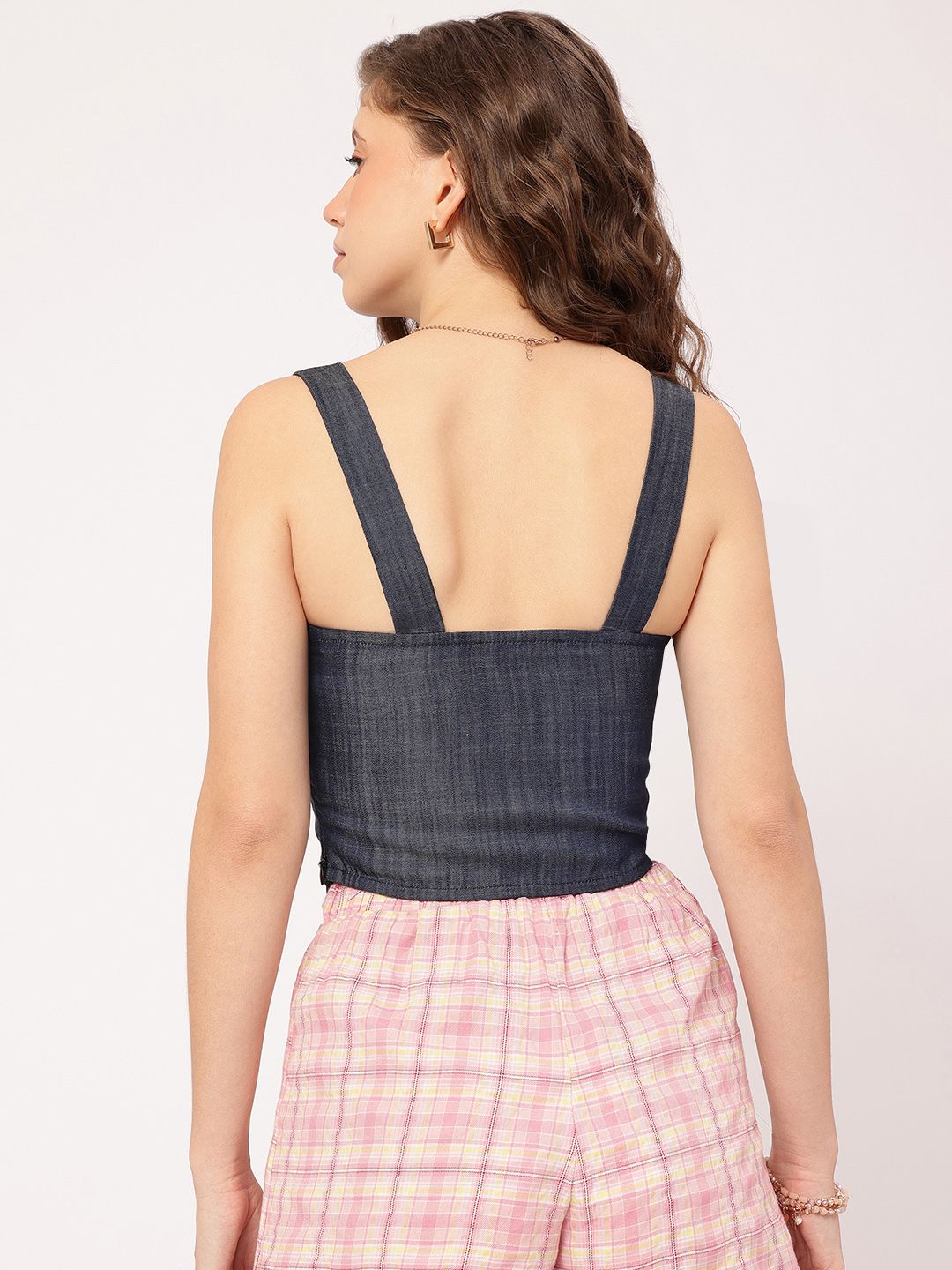 DressBerry Rustic Romance Chambray Corset Crop Top