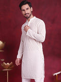 Jompers Ethnic Motifs Embroidered Band Collar Chikankari Cotton Straight Kurta