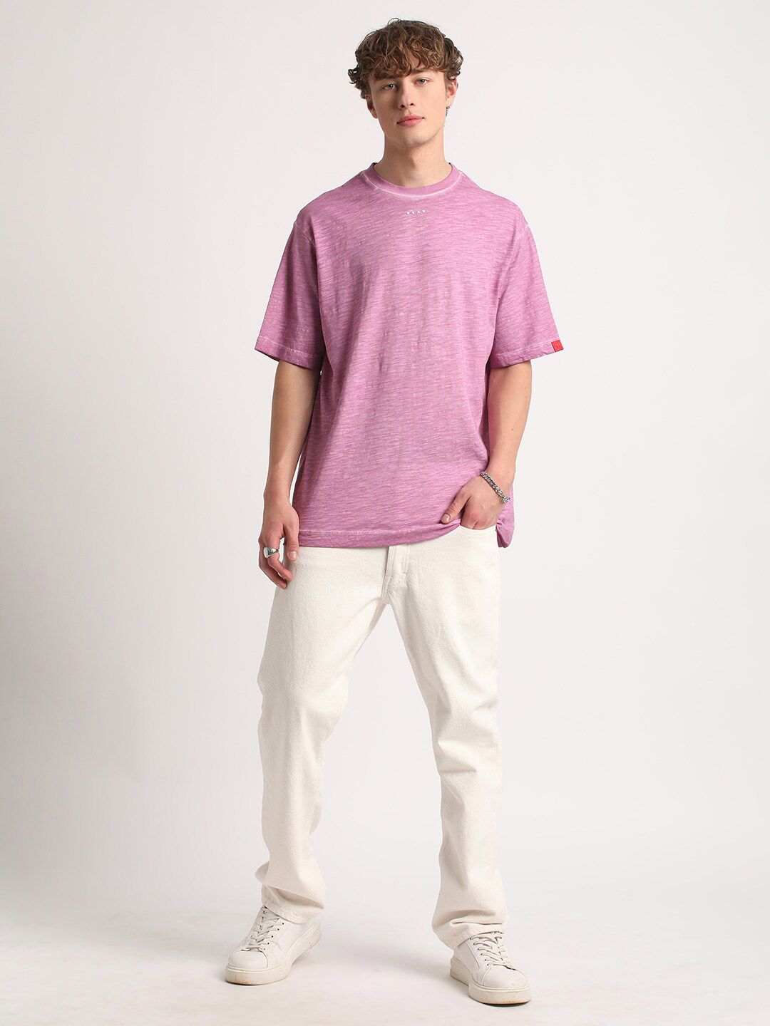 THE BEAR HOUSE Round Neck Drop-Shoulder Pure Cotton T-shirt