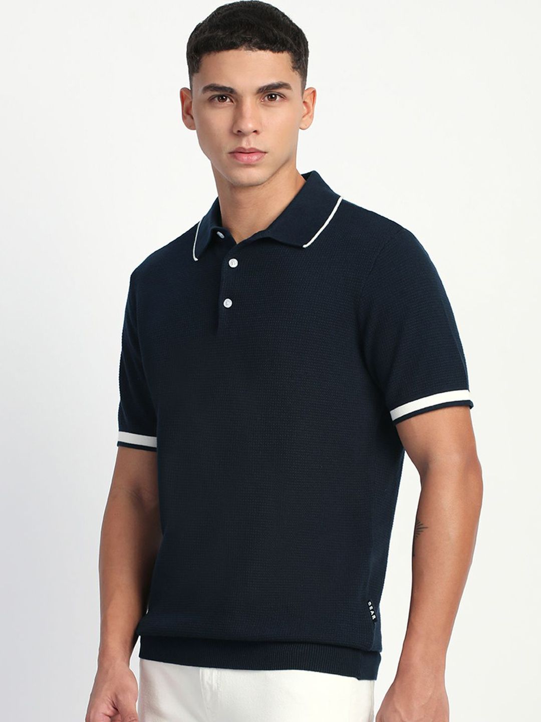 THE BEAR HOUSE Men Solid Polo Collar Cotton T-shirt