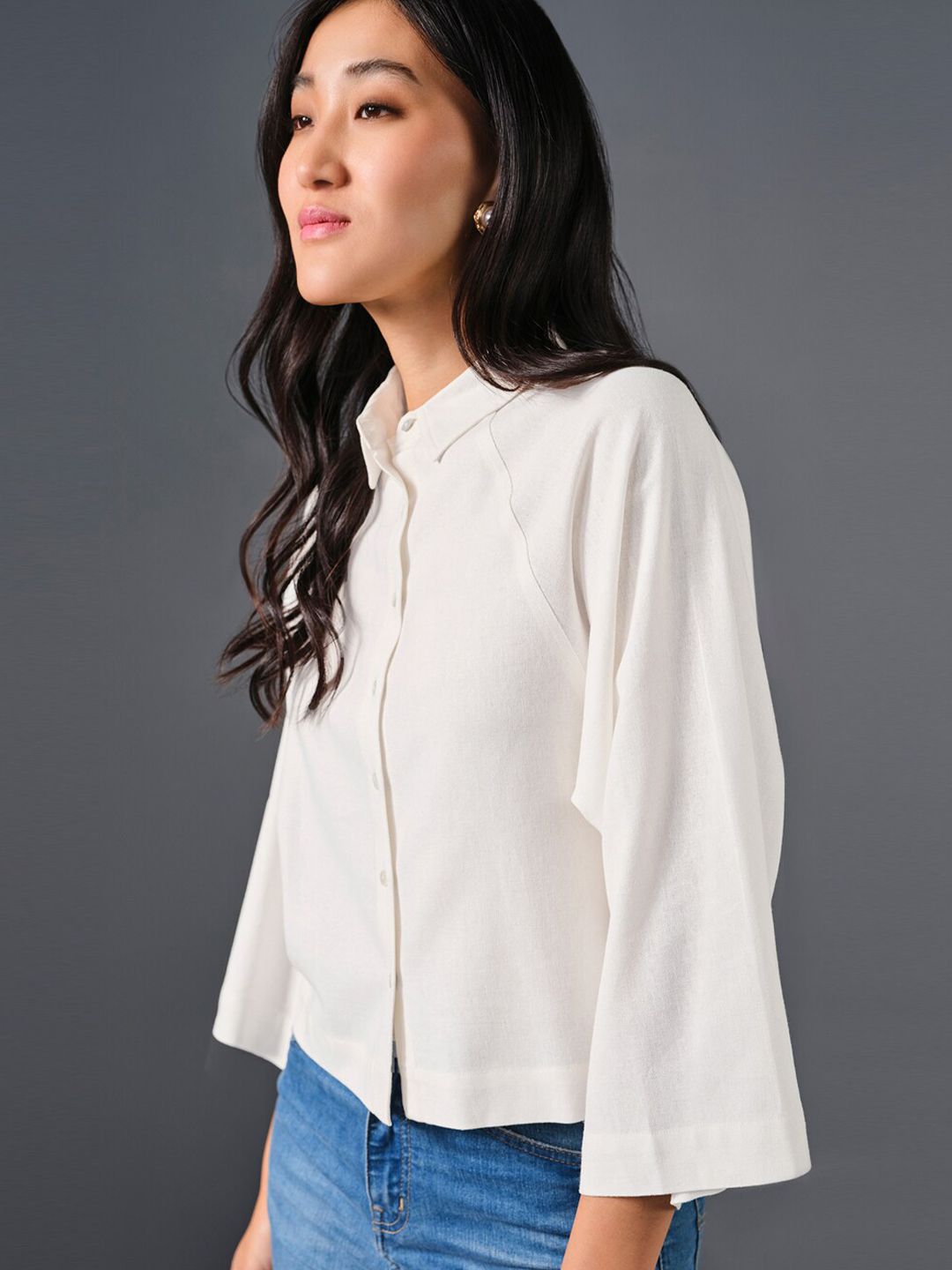 AND Flared Sleeve Pure Cotton Shirt Style Top