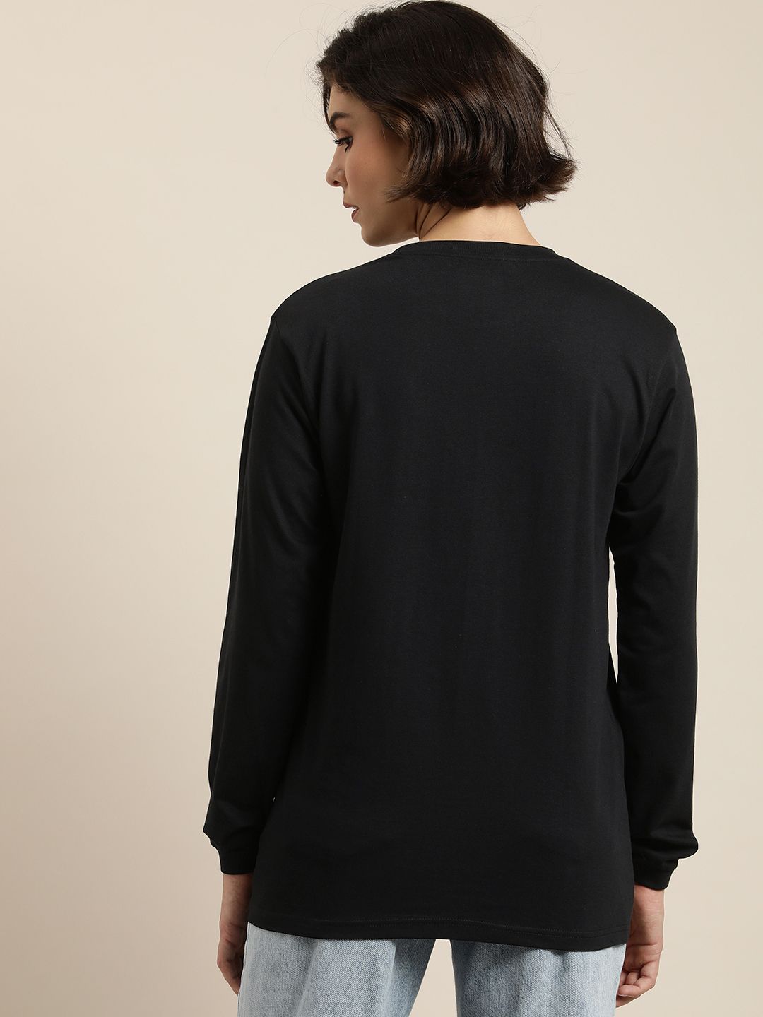 DILLINGER Women Black & White Printed Pure Cotton Loose T-shirt