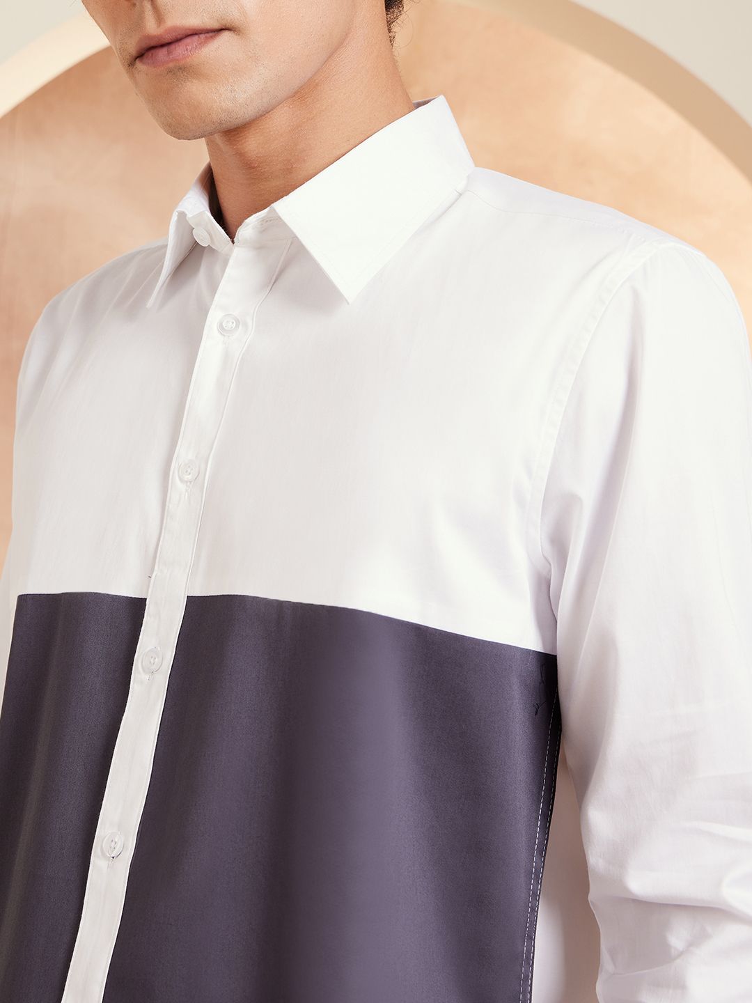 DENNISON Smart Colourblocked Cotton Casual Shirt