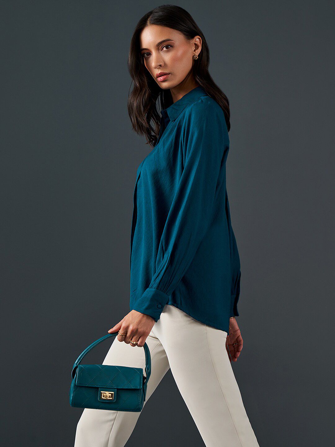 AND Mandarin Collar Cuff Sleeve Top