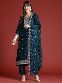 Indo Era Floral Embroidered Sequinned Kurta with Trousers & With Dupatta
