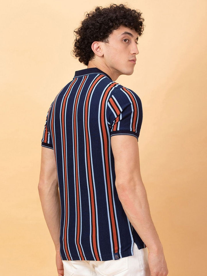 Being Human Men Striped Polo Collar Pockets T-shirt