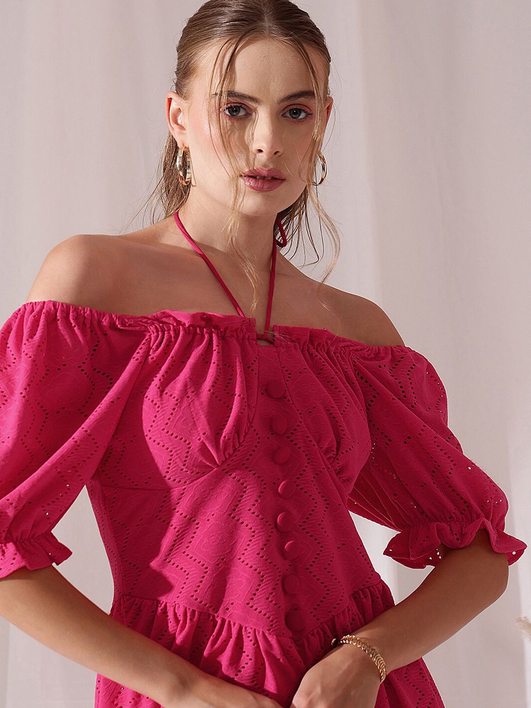 STREET 9 Off-Shoulder Puff Sleeve Schfilli Fit and Flared Dress