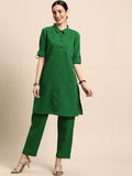 Anouk Women Green Solid Straight Kurta with Trousers