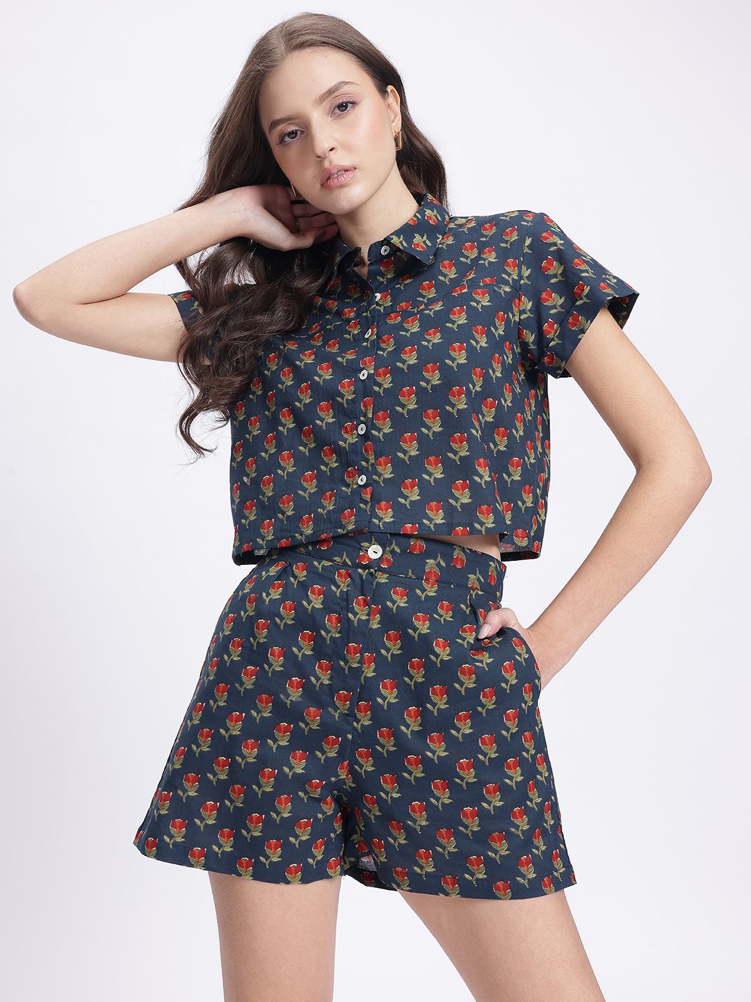 DressBerry Floral Fusion Printed Cropped Co-Ords