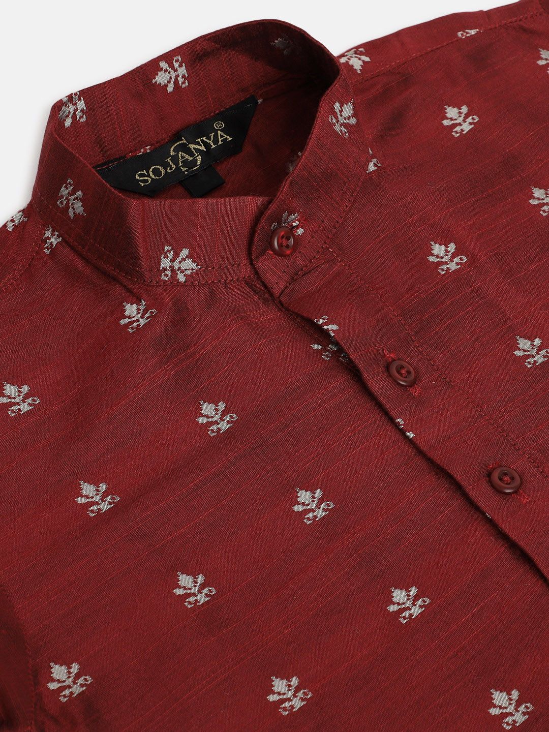 SOJANYA Boys Mustard Maroon & Grey Woven Design Jacquard Straight Kurta