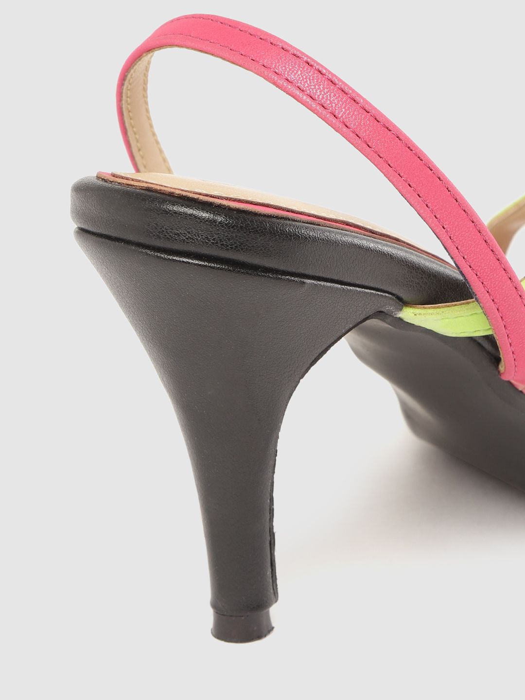 Dressberry Women Fuchsia Pink & Lime Green Colourblocked Strappy Slim Heels
