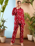 SASSAFRAS Red Floral Printed Oversize Shirt With Trousers