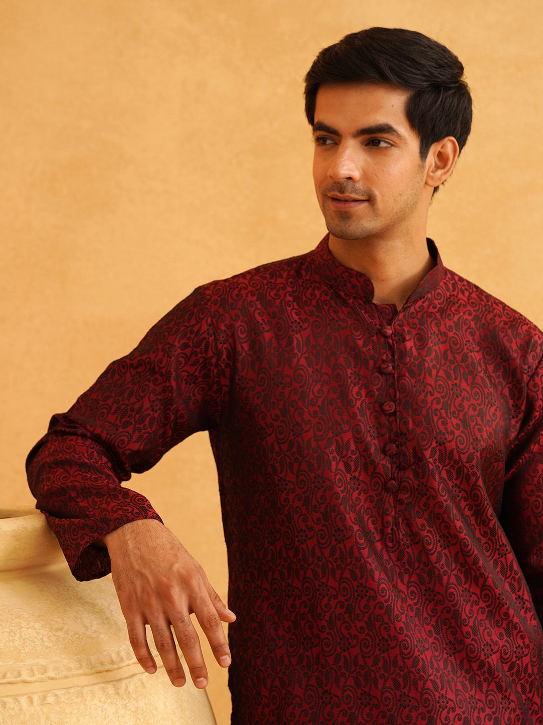 SOJANYA Men Maroon Printed Straight Kurta