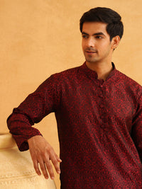 SOJANYA Men Maroon Printed Straight Kurta