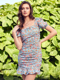 STREET 9 Floral Printed Square Neck Crepe Sheath Dress