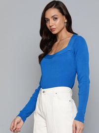SASSAFRAS Women Blue Solid Pullover