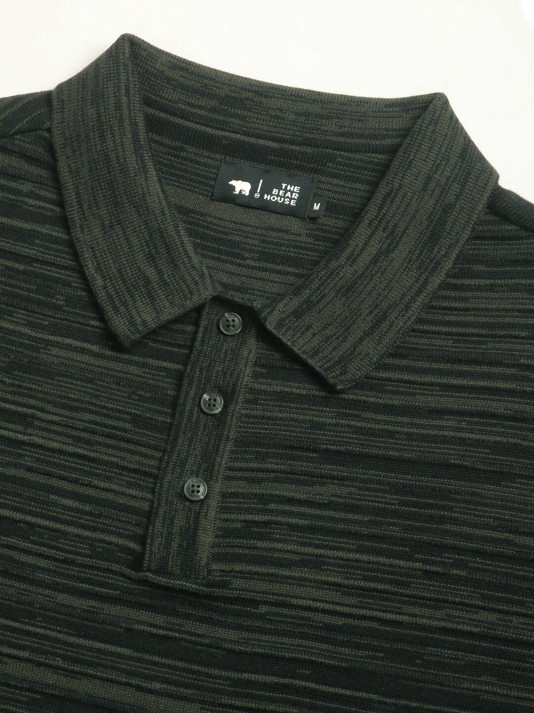 THE BEAR HOUSE Striped Polo Collar Short Sleeves Cotton T-shirt