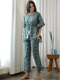 SANSKRUTIHOMES Women Olive Green Printed Cotton Night suit