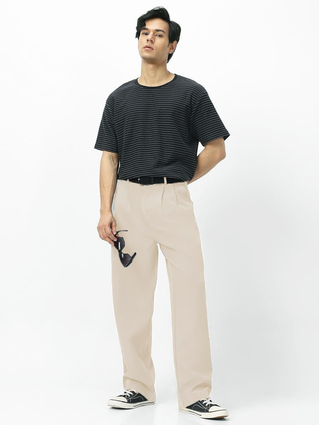 Urbano Fashion Men Cream Loose Baggy Fit Solid Korean Trousers Stretchable