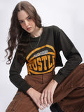 DressBerry Hustle Hard Printed Crop Sweatshirt