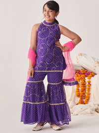 pspeaches Girls Tiered Kurta with Sharara & With Dupatta