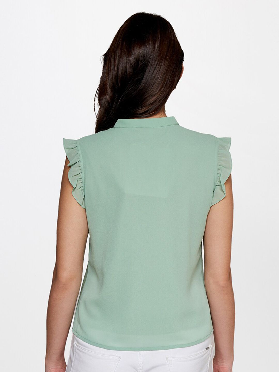 AND Sea Green Mandarin Collar Top