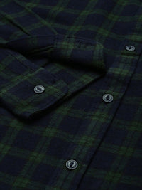 THE BEAR HOUSE Men Green & Navy Blue Slim Fit Checked Flannel Cotton Casual Shirt