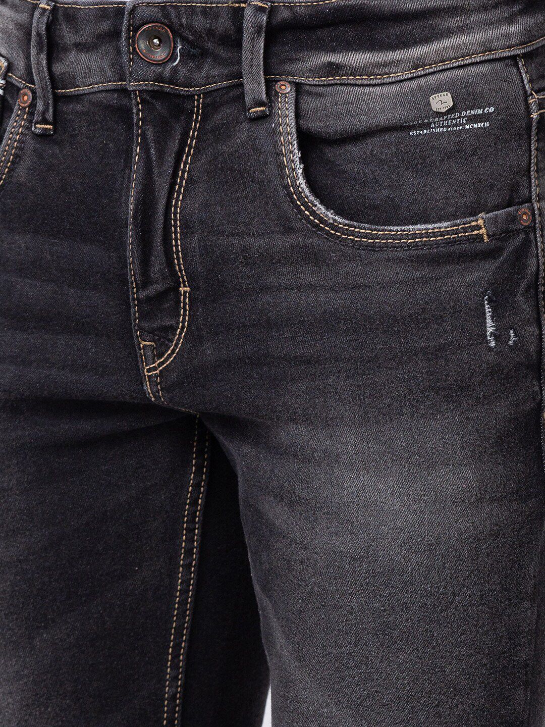 SPYKAR Men Slim Fit Low-Rise Low Distress Heavy Fade Jeans