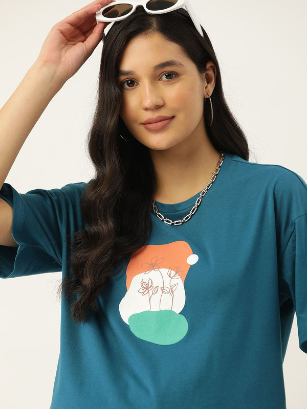 DressBerry Printed Pure Cotton Oversized Longline T-shirt