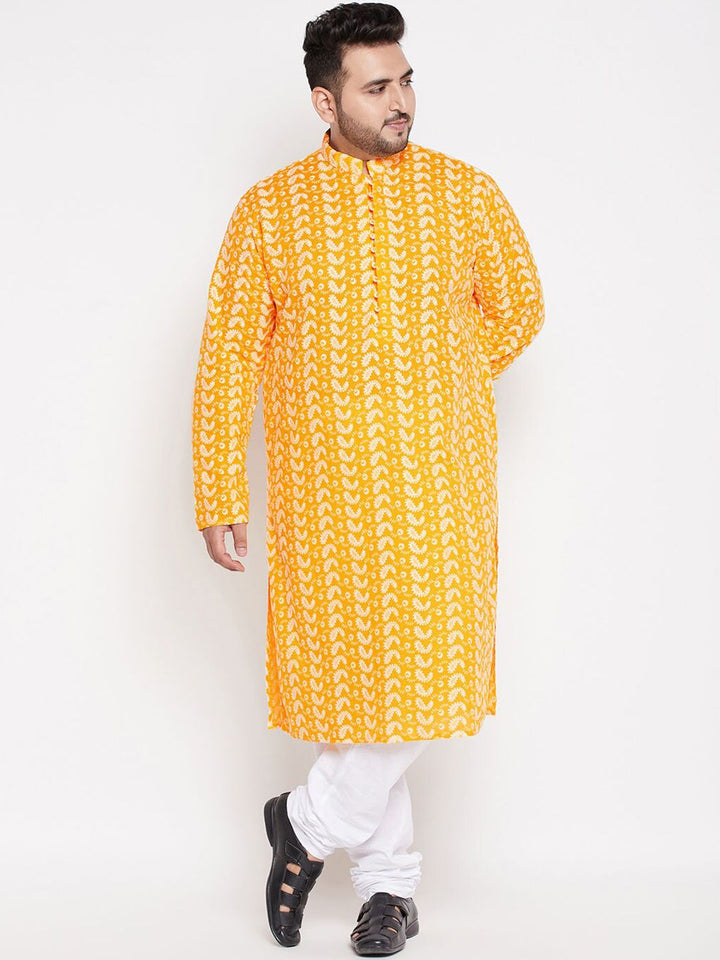 VASTRAMAY Men Chikankari Embroidered Pure Cotton Plus Size Kurta