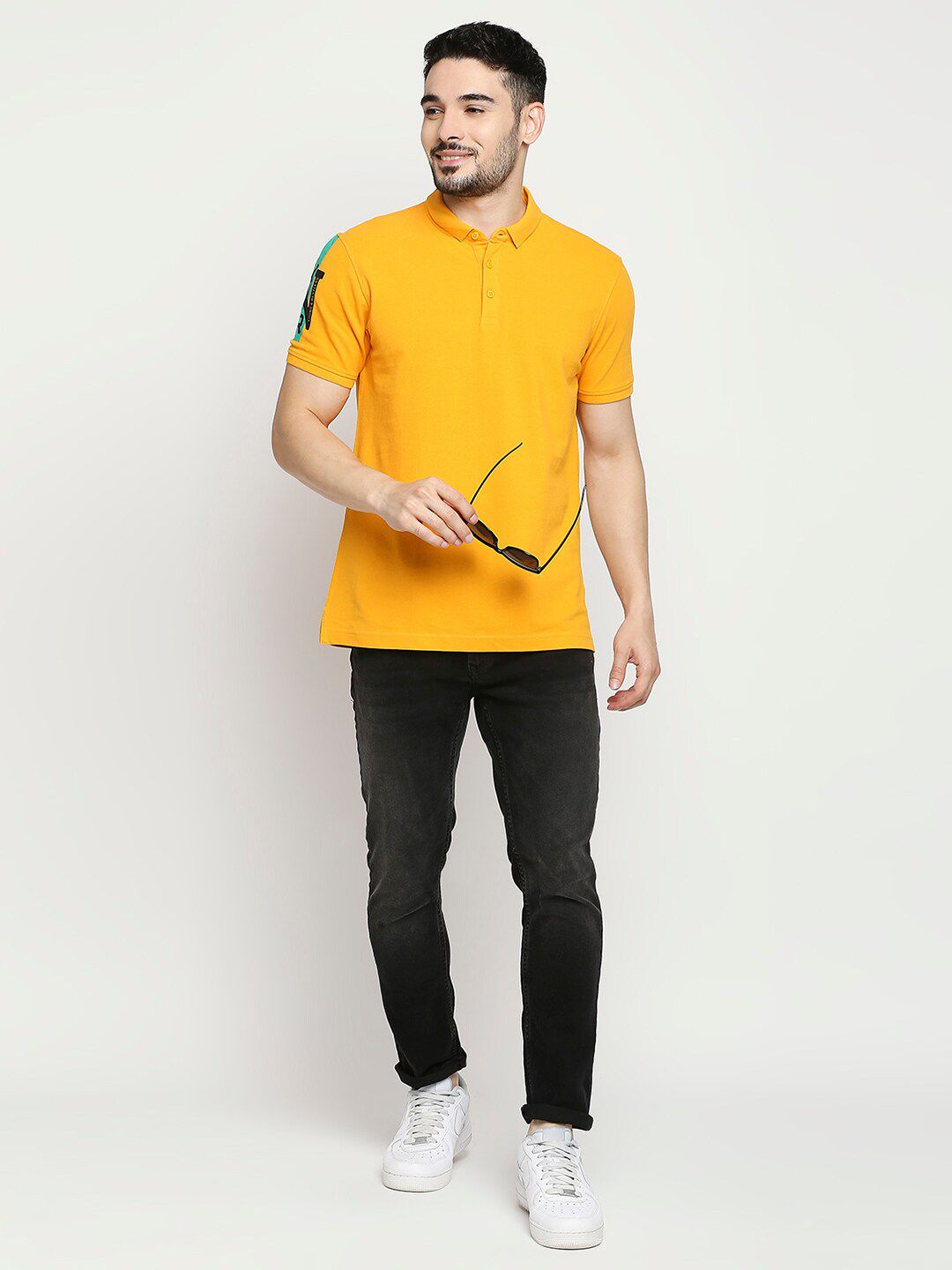 SPYKAR Men Yellow Polo Collar Applique Slim Fit T-shirt
