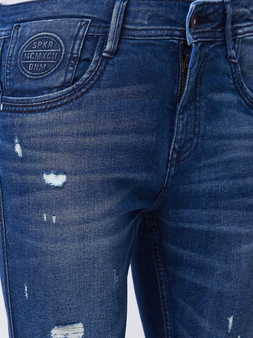 SPYKAR Men Kano Tapered Slim Fit Mildly Distressed Heavy Fade Cotton Stretchable Jeans