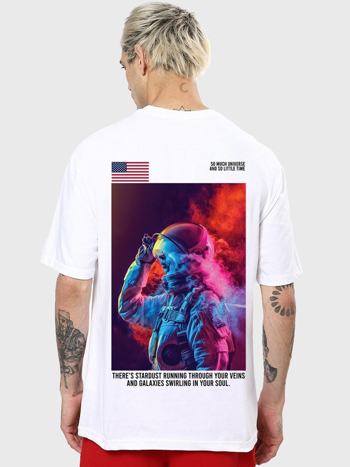 Bewakoof Men White Printed Oversized Pure Cotton T-shirt