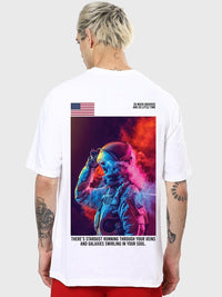 Bewakoof Men White Printed Oversized Pure Cotton T-shirt