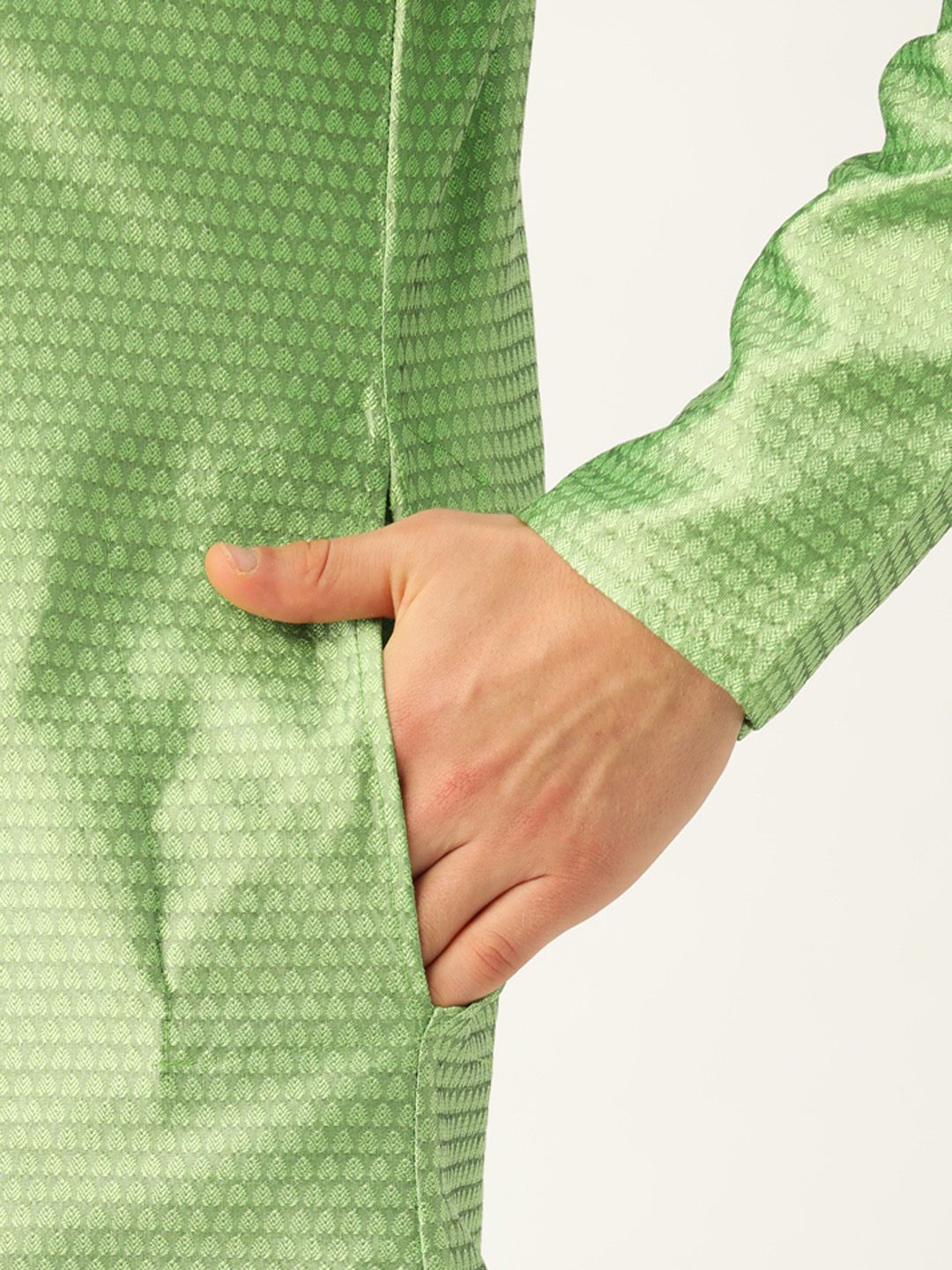 SOJANYA Men Green Woven Design Straight Angrakha Kurta