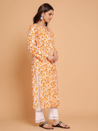 HOUSE OF KARI Notch Neck Floral Printed Cotton Straight Kurta