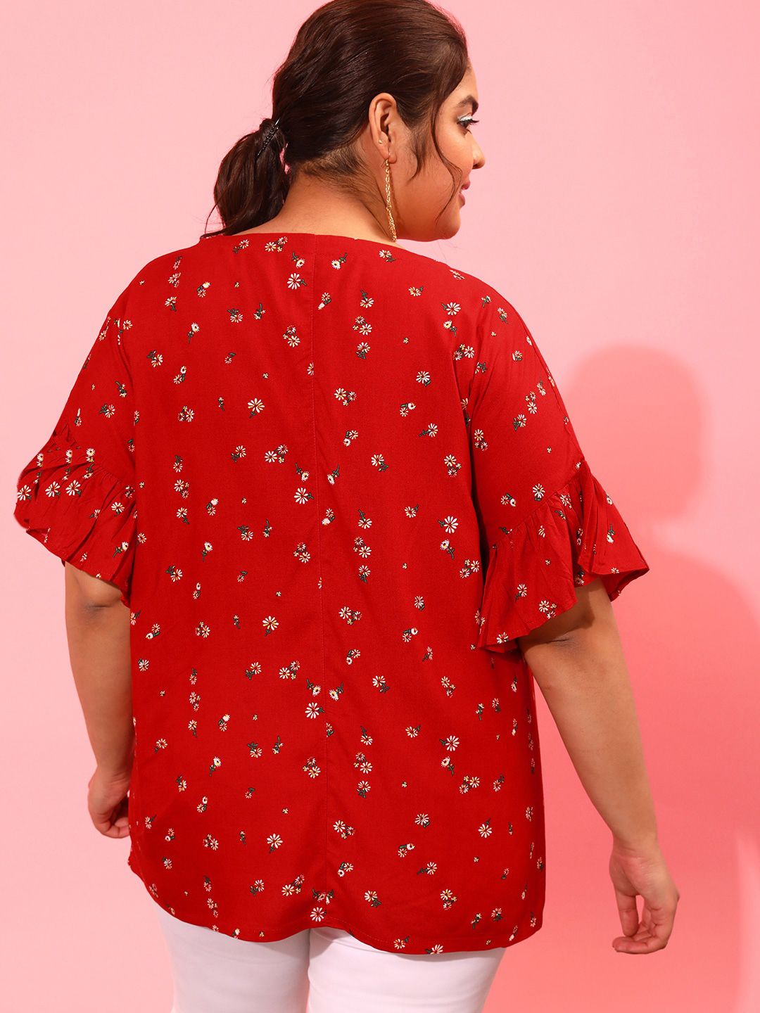 CURVY STREET Floral Printed Bell Sleeves Top