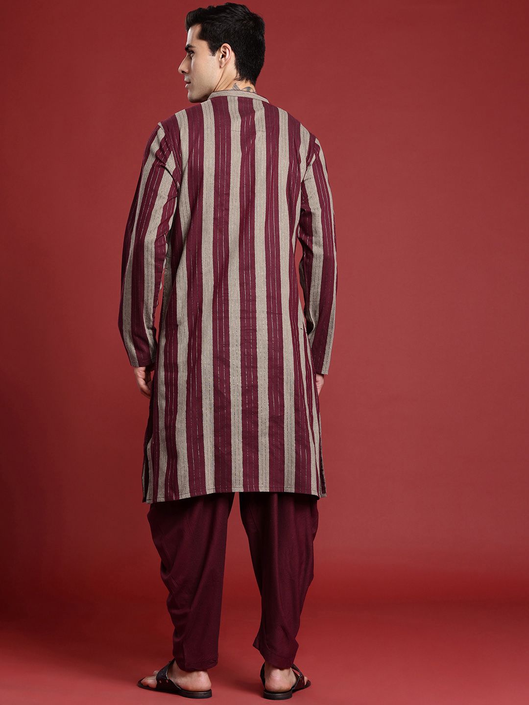 Anouk Striped Straight Regular Kurta with Dhoti Pants