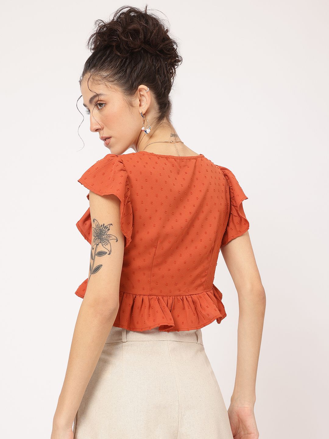 DressBerry Dobby Delight Ruffled Crop Top