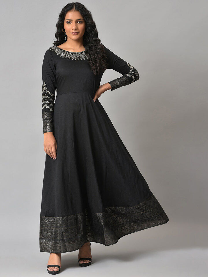 W Ethnic Motifs Embroidered Maxi Ethnic Dress