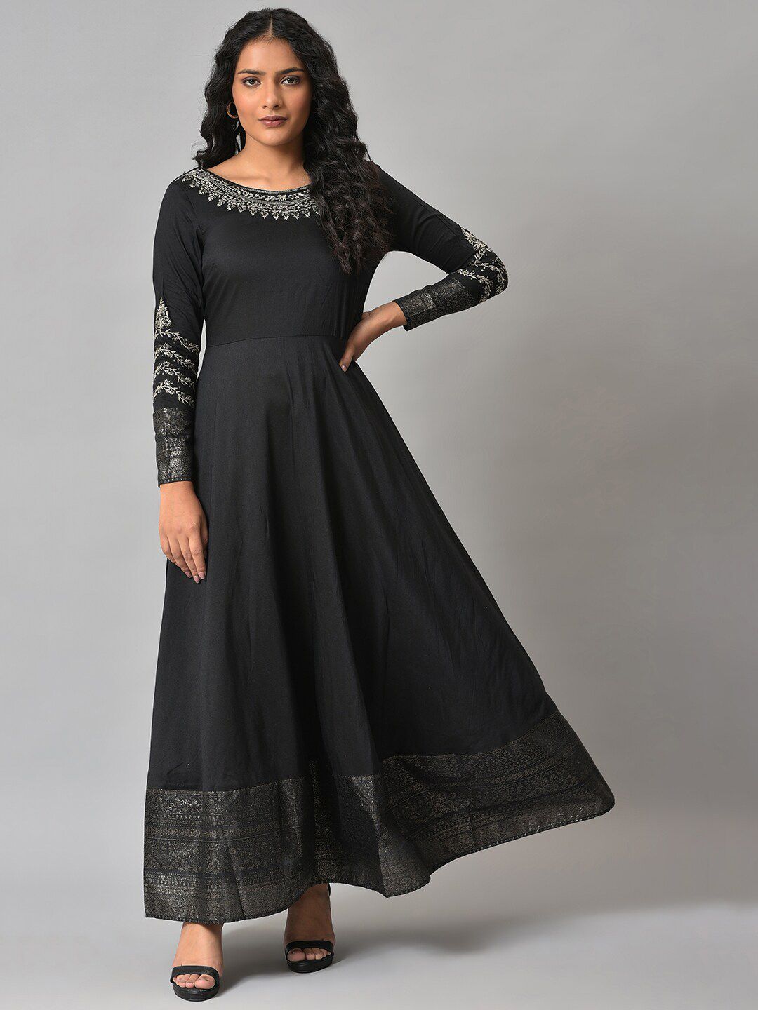 W Ethnic Motifs Embroidered Maxi Ethnic Dress