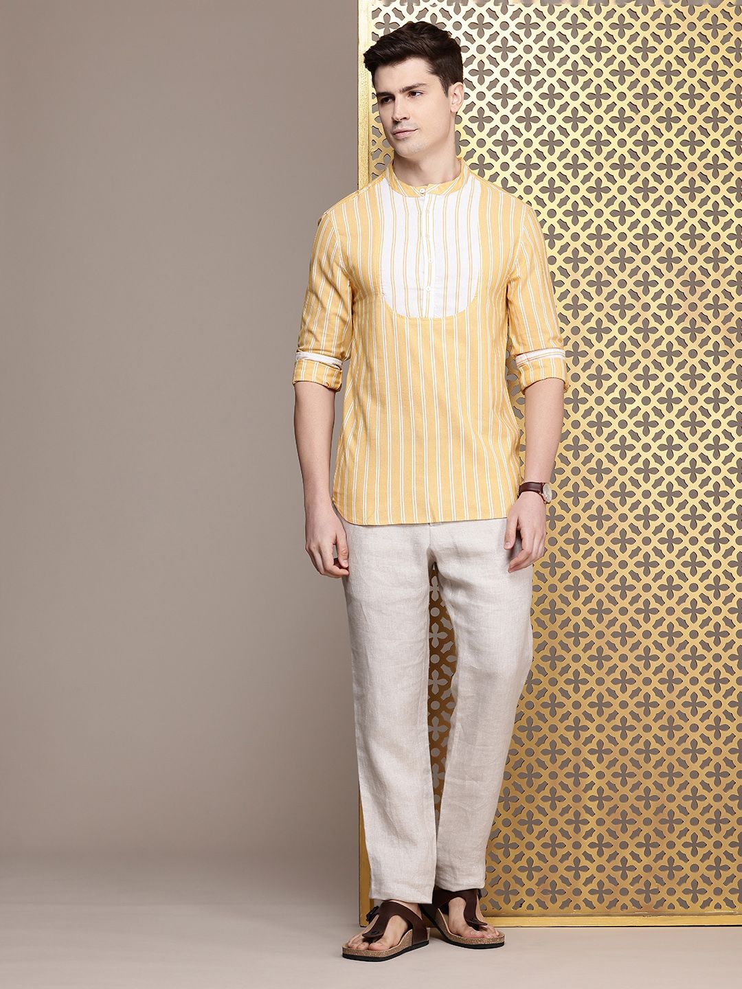 House of Pataudi Rozana Striped Short Kurta