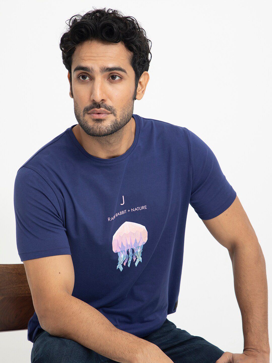 RARE RABBIT Men Cubana Graphic Printed Slim Fit Cotton T-Shirt