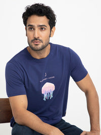 RARE RABBIT Men Cubana Graphic Printed Slim Fit Cotton T-Shirt