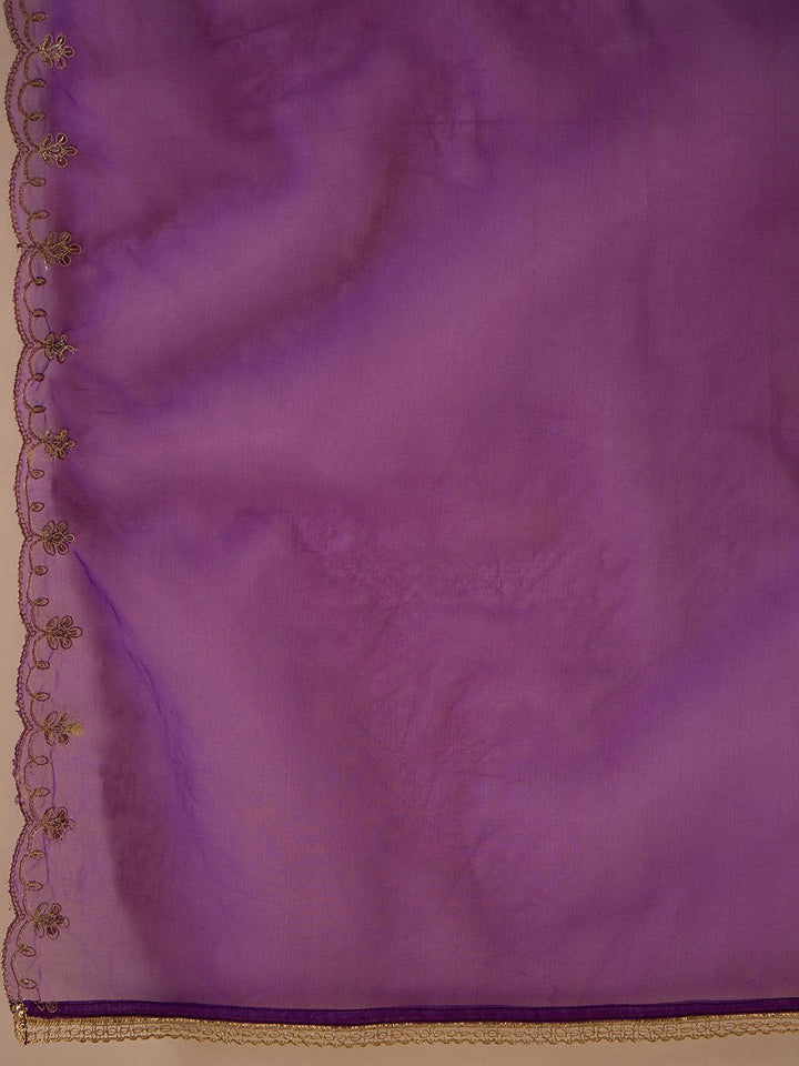 Indo Era Purple Ethnic Motifs Zari Embroidered Kurta with Trousers & With Dupatta