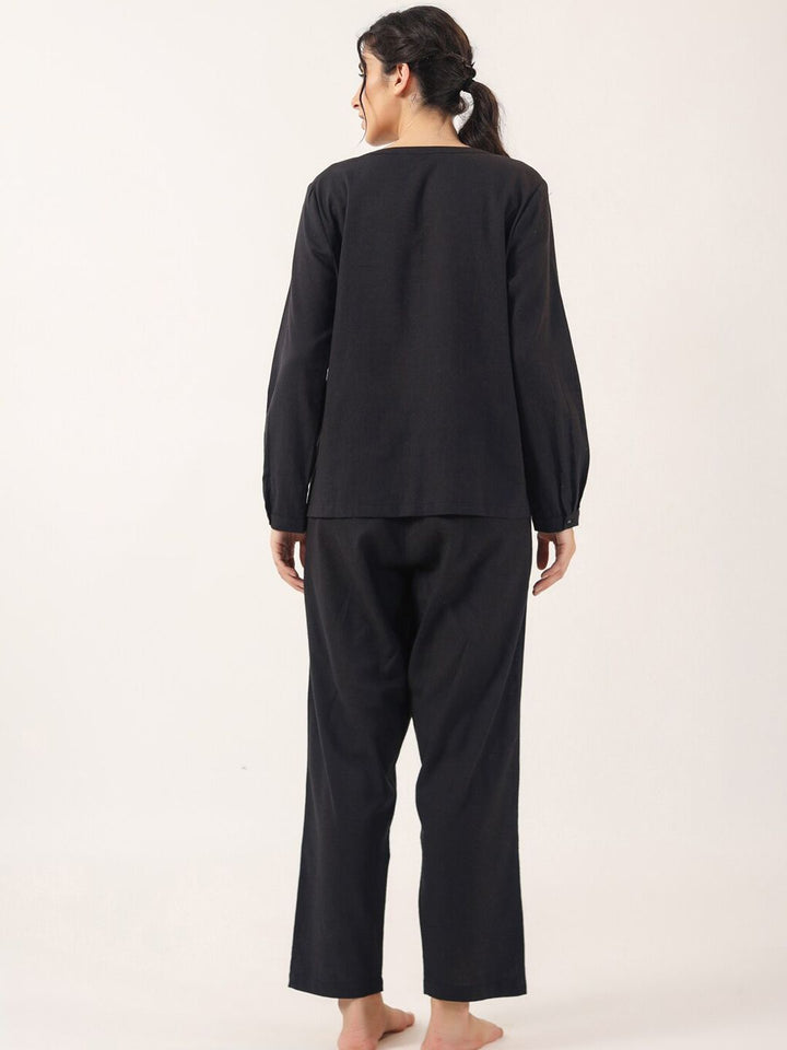 SANSKRUTIHOMES Black Round Neck Pure Cotton Nightsuit