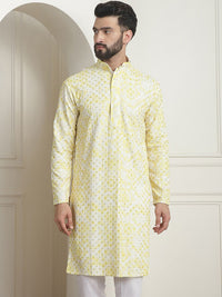 SOJANYA Geometric Embroidered Mandarin Collar Sequined Pure Cotton Straight Kurta